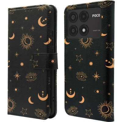 Afbeelding van iMoshion Hoesje Geschikt voor Xiaomi Poco X6 Pro Met Pasjeshouder Design Bookcase smartphone Zwart / Sky Black