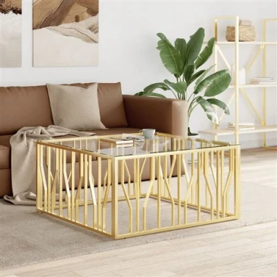Afbeelding van Salontafel 100x100x50 cm roestvrij staal en glas