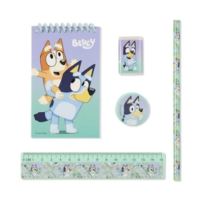 Afbeelding van Bluey schrijfwarenset 5 delig Inclusief notitieboek, potlood, gum, slijper en liniaal &amp; Bingo schoolspullen