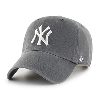 Afbeelding van 47 MLB New York Yankees Clean Up uniseks baseballpet, verstelbare riem en gesp, wit logo, antracietgrijs, één maat, Houtskool