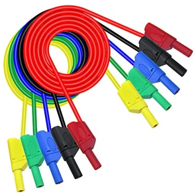 Afbeelding van DollaTek Bananenstekkerkabel, set van 5 elektronische testkabels 4 mm zachte veiligheidsbanaanstekker siliconen draad testkabel 14 AWG multimeter verlengkabel