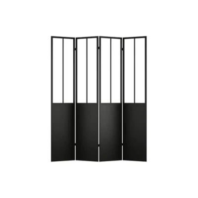 Afbeelding van Vente unique Kamerscherm met industriële werkplaatsstijl van metaal 4 luiken L160 x H178 cm Zwart KALEVI L 160 H 178 D 1.3
