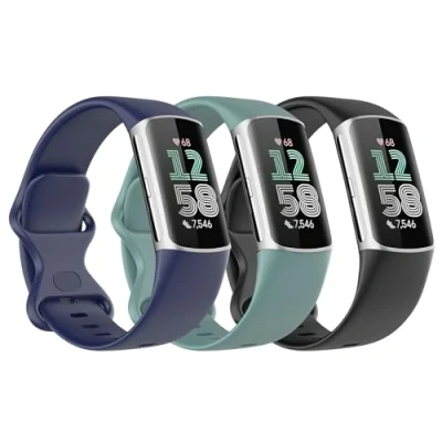 Afbeelding van Astorgos 3 stuks reservearmband compatibel met Fitbit Charge 6/Fitbit 5 voor dames en heren, zachte TPE armband
