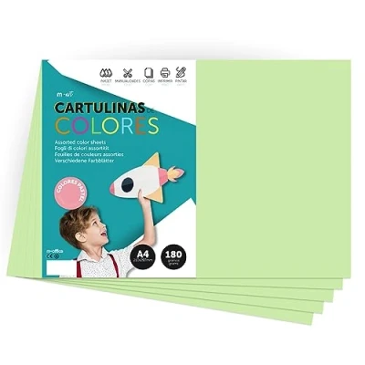 Afbeelding van Pastelkleurig karton A4, kleurrijke vellen 180 g voor handwerk, print je creatieve documenten en tekeningen, A4 pastelvellen · m office (x50, lichtgroen)
