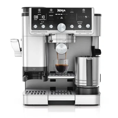 Afbeelding van Ninja Luxe Pro 3 in 1 koffiezetapparaat, latte, cappuccino, koud brouwen en espresso met geïntegreerde bonenmolen melkopschuimer, eenvoudig te bedienen, 5 voorinstellingen voor schuim, zilver,