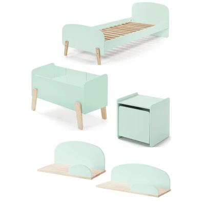 Afbeelding van LUCEVI Kiddy bed + Nachtkastje Hangplankjes Speelkoffer Mint Green 90x200 cm
