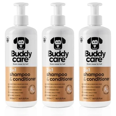 Afbeelding van Buddycare 2 in 1 shampoo en conditioner praktische voor honden één product met aloë vera provitamine B5 (500 ml x 3)