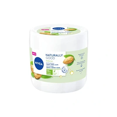 Afbeelding van NIVEA NATURALLY GOOD Family Care Multifunctionele crème voor het hele gezin (1 x 450 ml), 3 in 1 verrijkt met 100% natuurlijke zoete amandelolie, gezichtscrème lichaam handen