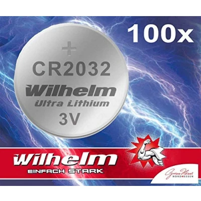 Afbeelding van 100 x CR2032 Knoopcel Wilhelmbatterij, lithium 3 V, CR 2032, industriële artikelen