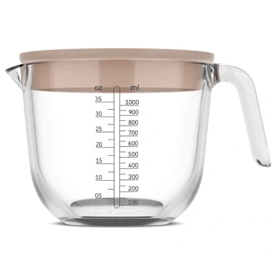 Afbeelding van Mepal Glas maatbeker met deksel Chef it 1000 ml Maataanduiding Vaatwasmachine , magnetron en ovenbestendig Bakspullen Chalk