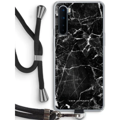 Afbeelding van Case Company® hoesje met Koord geschikt voor OnePlus Nord Zwart Marmer Telefoonhoesje Bescherming aan alle Kanten en Over de Schermrand