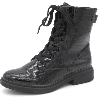 Afbeelding van Jana dameslaarzen, plat, kant, 8 25274 43, modieuze Black Croco