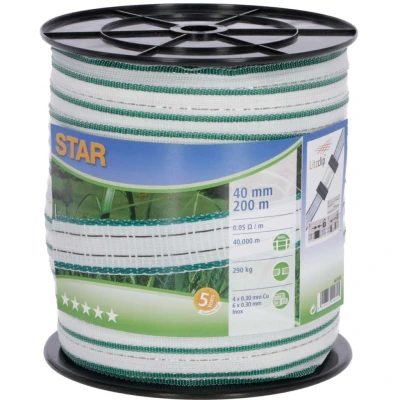 Afbeelding van Star band,200m,20mm, Wit/groen, 2xCu 0,30 4x rvs