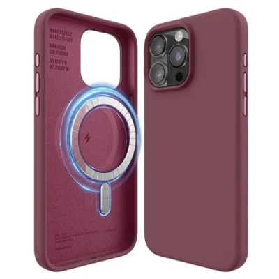 Afbeelding van elago Magnetische beschermhoes van premiumsiliconen, compatibel met iPhone 15 Pro Max, MagSafe compatibel, volledige bescherming, 5 laags, donker lavendel