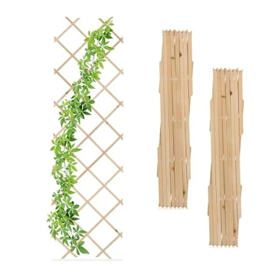 Afbeelding van Relaxdays Set van 3 uittrekbare hekjes voor klimplanten, 180 x 60 cm, tuin, balkon en terras, natuurlijk hout