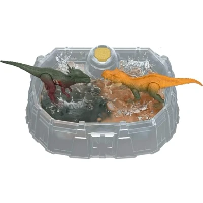 Afbeelding van Mattel Jurassic World Dino Reveal Lot de 2 jouets avec arène combat, eau chaude découvre une décoration complète, jeu changement couleur, les espèces varient