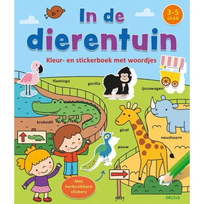 Afbeelding van Uitgeverij deltas kleur en stickerboek met woordjes in de dierentuin
