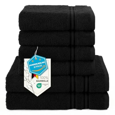 Afbeelding van Hammetex Set van 6 badhanddoeken, 70 x 140 cm, extra zacht en absorberend, 100% katoen, licht duurzaam, perfect voor badkamer, spa sportschool, zwart