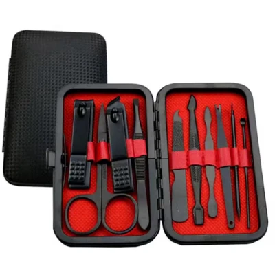 Afbeelding van CHPN Manicure set Pedicuresetje Nagelset Reisetui Nagelknip Nagelschaar Rood/Zwart Pedicure setje 10 delig