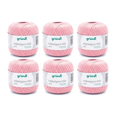 Afbeelding van Gründl, set van 6 x 100 g haakgaren katoengaren, lichtzalm roze, 30 21 11 cm, 600