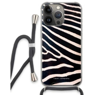 Afbeelding van Case Company® hoesje met Koord geschikt voor iPhone 13 Pro Zebra Telefoonhoesje Zwart Extra Bescherming aan alle Kanten en Over de Schermrand