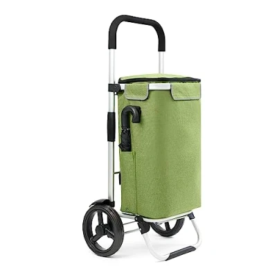 Afbeelding van Shoppingcruiser Allround Boodschappentrolley Opvouwbare Boodschappenwagen met koelvak Afneembare schoudertas Groen
