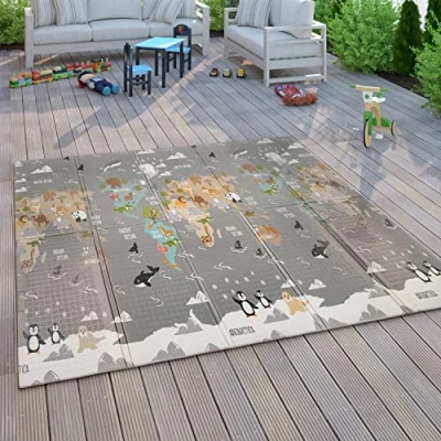 Afbeelding van Paco Home Speelkleed Kruipkleed Kinderen Kleed Opvouwbaar Afwasbaar Omkeerbaar Dier Motief 150x200 cm