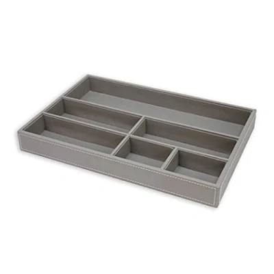 Afbeelding van OSCO Lade organizer van kunstleer, grijs, valetlade, ladeverdeler, sieradenstandaard, schrijfwarenopslag, h 4 x b 34 d 22,5 cm