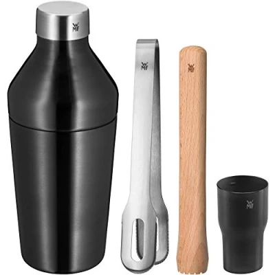 Afbeelding van WMF Baric accessoireset met cocktailshaker van roestvrij staal, ijstang, houten stamper, geschenkdoos