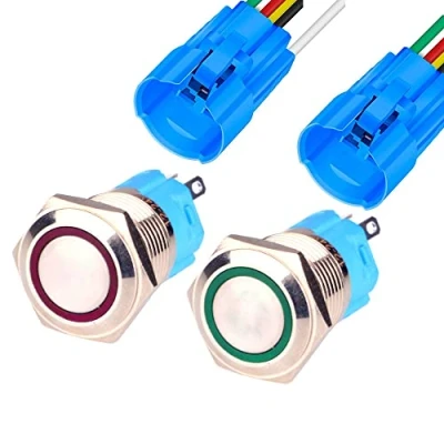 Afbeelding van Gebildet 2 stuks 16 mm roestvrijstalen drukknop 12V 24V 5A LED 1NO1NC SPDT ON Off waterdicht met stopcontact (rode + groene led)