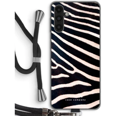 Afbeelding van Case Company® hoesje met Koord geschikt voor Samsung Galaxy A04s Zebra Telefoonhoesje Zwart Bescherming aan alle Kanten en Over de Schermrand