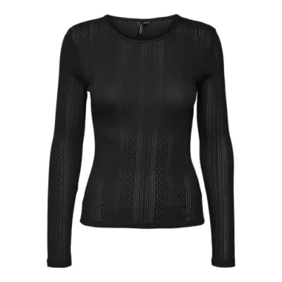 Afbeelding van Vero Moda T shirt Vmlisa Pointelle Ls Top Jrs Noos 10316915 Black Dames Maat M