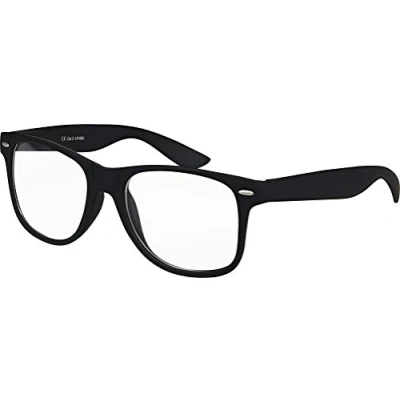 Afbeelding van Balinco Nerd zonnebril met helder glas, mat, rubber, retro, vintage, uniseks, veerscharnier, zwart.