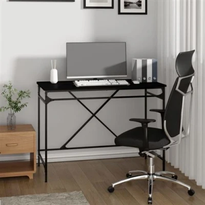 Afbeelding van Bureau 100x50x75 cm bewerkt hout en ijzer zwart