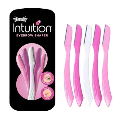 Image de WILKINSON SWORD Intuition Eyebrow Shaper pour femme Enlèvement des poils du visage et tondeuse Outil exfoliant Dermaplaning Lot de 5 rasoirs jetables