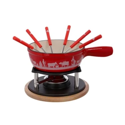 Afbeelding van Rotel 1510150 kaasfondueset, fonduepan van gietijzer en 6 vorken, rood, gietijzer, 31,5 x 17,5 23 cm