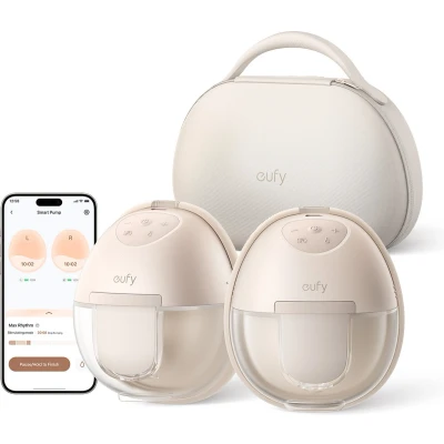 Afbeelding van eufy Wearable Breast Pump S1 Pro handsfree elektrische borstkolf verwarmingstechnologie voor meer comfort draagbare oplaadhouder app bediening gepersonaliseerd slim ritme