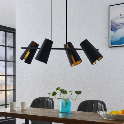Afbeelding van Lucande hanglamp 4lichts ijzer, textiel H: 28 cm E27 zwart, goud