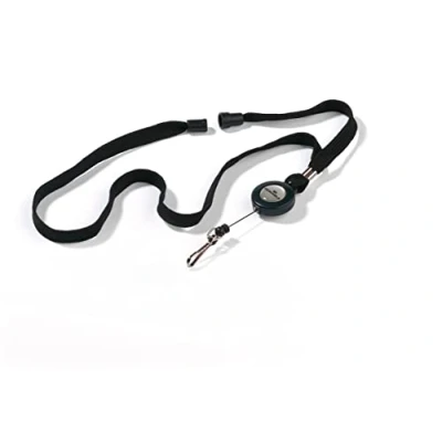 Image de Lacet textile avec enrouleur et attache mousqueton  Noir Durable