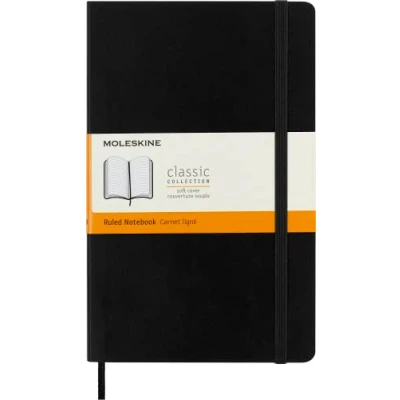 Image de Moleskine Classic Carnet de Notes Lignées, Couverture Souple et Fermeture Elastique, Grand format 13 x 21 cm, 192 pages, Couleur Noir: Mit Falttasche für Notizen. Gummiband Verschluß