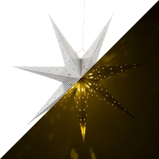 Afbeelding van Papieren kerstster Ø 60 cm (7 punts, Batterijen, Geperforeerd, Binnen, Zilver)