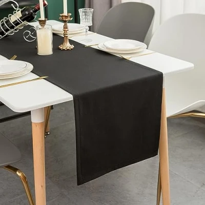 Afbeelding van Simurq tafelloper, modern, afwasbaar, waterafstotend, lotuseffect, voor buiten, onderhoudsvriendelijk, zwart, 30 x 140 cm