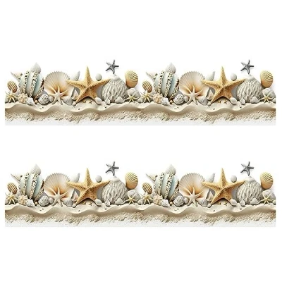 Afbeelding van Eetbare taartdecoratie blad schelpen strand thema perfect voor grote taarten eenvoudig te gebruiken