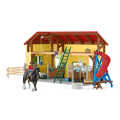 Image de Écurie avec boxes et animaux, coffret de 82 pieces chevaux, Schleich 42485 Farm World, Des 4 ans
