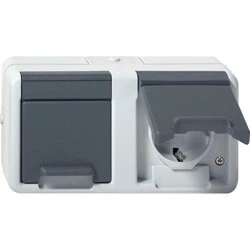 Afbeelding van Gira wandcontactdoos 2 voudig opbouw spatwaterdicht IP44 horizontaal compleet met onderbak