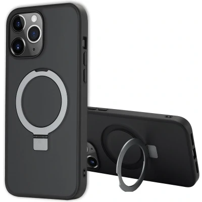 Afbeelding van Accezz Hoesje Geschikt voor iPhone 13 Pro Max Ring Stand Backcover MagSafe Zwart