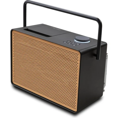 Afbeelding van Pure Evoke Play Wood Edition, veelzijdig muzieksysteem in koffiezwart met kersenhouten rooster