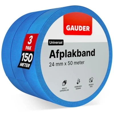 Afbeelding van GAUDER Afplakband (24 mm x 50 m) 3 lijm voor schilder en renovatiewerkzaamheden crêpetape schilderen, lakken, renoveren