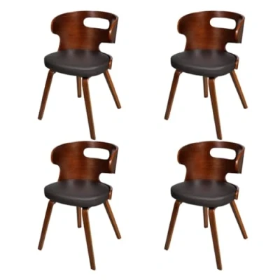 Image de vidaXL Chaises à manger lot de 4 marron bois courbé et similicuir270041
