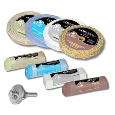 Afbeelding van Lux Metal Set van 4 polijstschijven 150 mm en schuurpasta 250 g Ideaal voor het polijsten metalen zoals aluminium, ijzer, roestvrij staal, messing, koper, goud, marmer